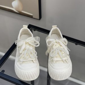 Women’s White Lace Mesh Genuine Leather Sneakers - Trendy Cute Big Head Casual Shoes for Summer 2025, Y2K Style