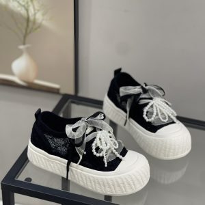 Women’s White Lace Mesh Genuine Leather Sneakers - Trendy Cute Big Head Casual Shoes for Summer 2025, Y2K Style