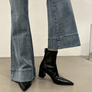 Women's White Pointed Toe Ankle Boots - 2024 Autumn Winter High Heels, Plush, Versatile Slim Fit, Trendy Fashion Footwear