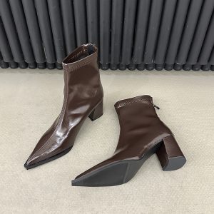 Women's White Pointed Toe Ankle Boots - 2024 Autumn Winter High Heels, Plush, Versatile Slim Fit, Trendy Fashion Footwear