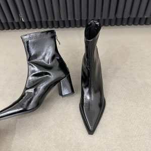 Women's White Pointed Toe Ankle Boots - 2024 Autumn Winter High Heels, Plush, Versatile Slim Fit, Trendy Fashion Footwear