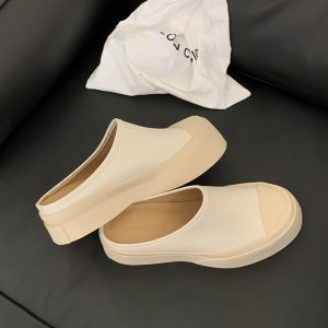 Women's White Thick-Soled Platform Casual Shoes - Trendy Half-Drag Footwear for Effortless Y2K Style and Versatile Looks
