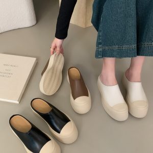 Women's White Thick-Soled Platform Casual Shoes - Trendy Half-Drag Footwear for Effortless Y2K Style and Versatile Looks