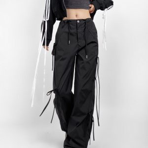 Women's Wide-Leg Bow Tie Work Pants - Stylish Versatile Jazz Street Dance American Design