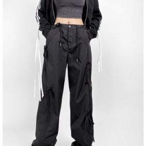 Women's Wide-Leg Bow Tie Work Pants - Stylish Versatile Jazz Street Dance American Design