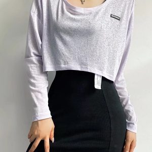 Women's Y2K Cropped Jazz Dance T-Shirt - Loose Short Sleeve, High-Waisted, Sun-Protective, Trendy White Top