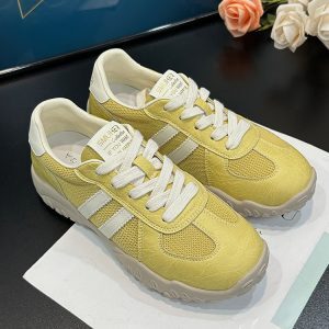 Women's Yellow Mesh Lace-Up Training Shoes - Breathable Thick-Soled Casual Sneakers for Summer 2025