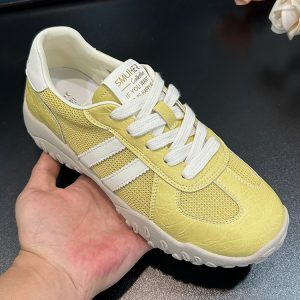 Women's Yellow Mesh Lace-Up Training Shoes - Breathable Thick-Soled Casual Sneakers for Summer 2025