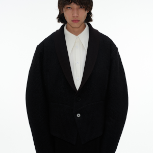 Wool Green Jacket with Fruit Collar, Curved Blade Design, Terry Texture, Waist-Cinched Style - Chic Palace Fashion