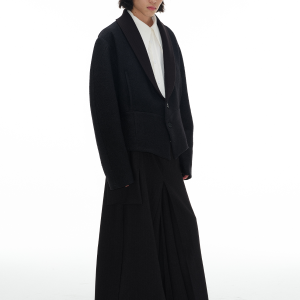 Wool Green Jacket with Fruit Collar, Curved Blade Design, Terry Texture, Waist-Cinched Style - Chic Palace Fashion