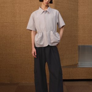 Wool Low-Crotch Plaid Work Trousers with Side Pockets - Long Banana Pants Style for a Trendy 90s Look