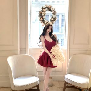 Wool Waist-Defining Irregular Flared Two-Color Camisole Dress - Elegant Y2K Style for Effortless Chic Looks