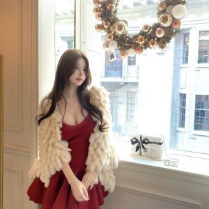 Wool Waist-Defining Irregular Flared Two-Color Camisole Dress - Elegant Y2K Style for Effortless Chic Looks