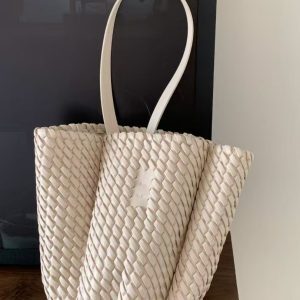 Woven High-End Bucket Bag for Women - Versatile Commuter Shoulder Tote in Genuine Leather - 2025 Niche Design Fashion Accessory