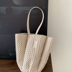 Woven High-End Bucket Bag for Women - Versatile Commuter Shoulder Tote in Genuine Leather - 2025 Niche Design Fashion Accessory