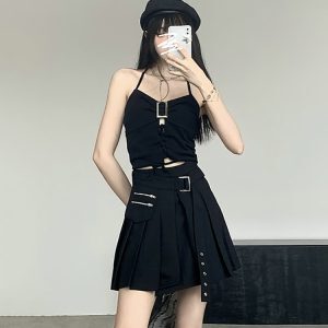 Y2K Abijazz Dance Top and Short Skirt Set for Women's Nightclub and Party Performance Outfit