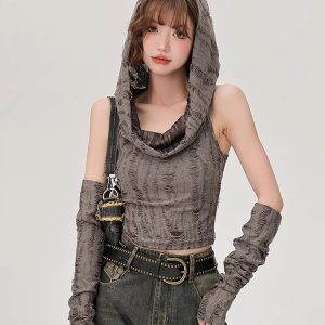 Y2K Aesthetic Desert Wasteland Style Top for Women - Niche Jazz Dance Performance Outfit, Trendy European and American Fashion
