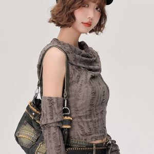 Y2K Aesthetic Desert Wasteland Style Top for Women - Niche Jazz Dance Performance Outfit, Trendy European and American Fashion