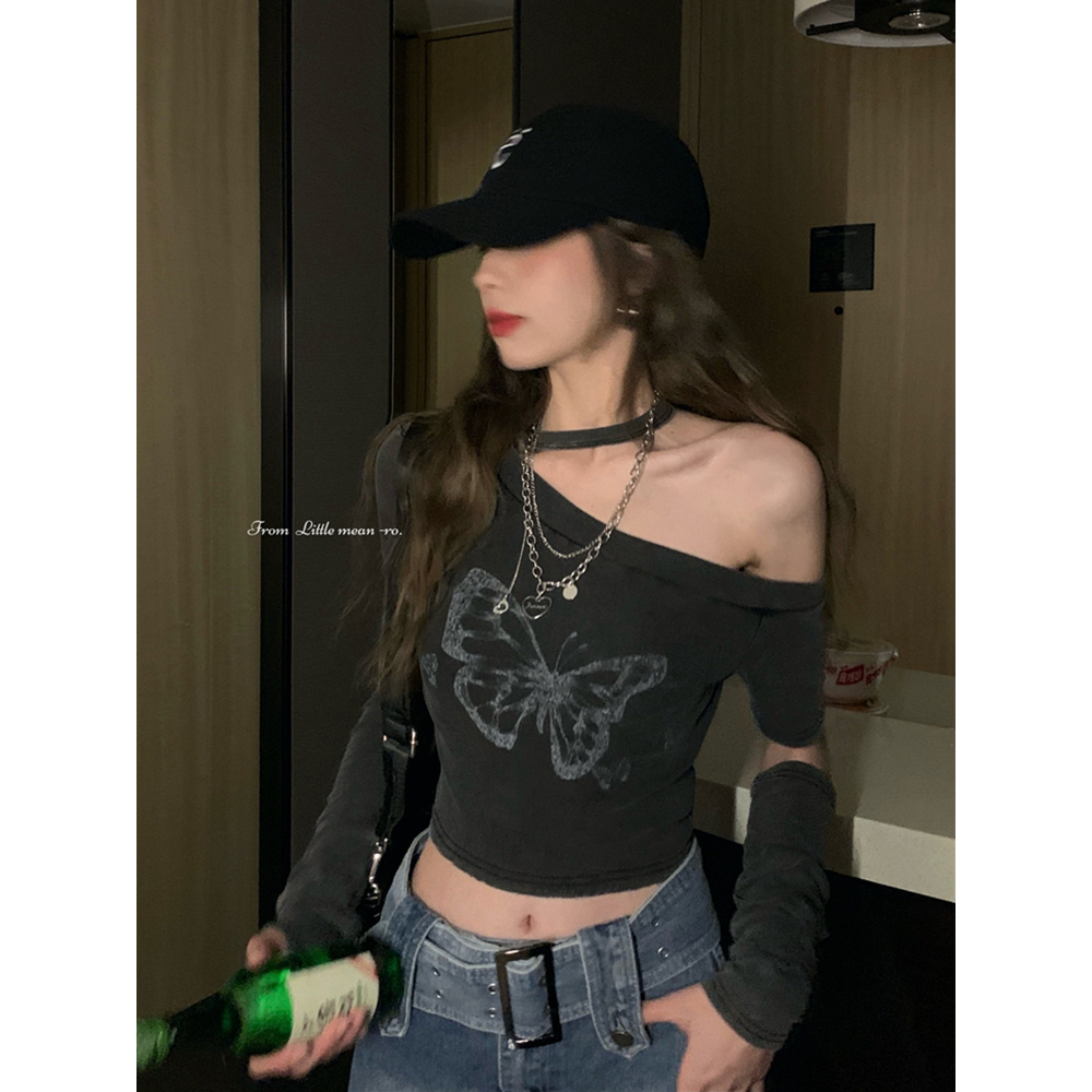 Y2K Aesthetic Fitted Jazz Dance Top for Girls, Post-Apocalyptic Style T-Shirt for Group Performances