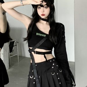 Y2K Aesthetic Jazz Dance Outfit Set - K-Pop Inspired Girl Group Performance Top for Spicy Dance Style