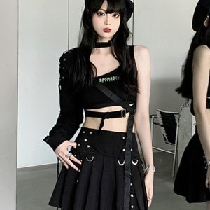 Y2K Aesthetic Jazz Dance Outfit Set - K-Pop Inspired Girl Group Performance Top for Spicy Dance Style
