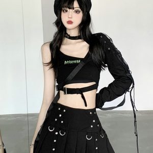Y2K Aesthetic Jazz Dance Outfit Set - K-Pop Inspired Girl Group Performance Top for Spicy Dance Style