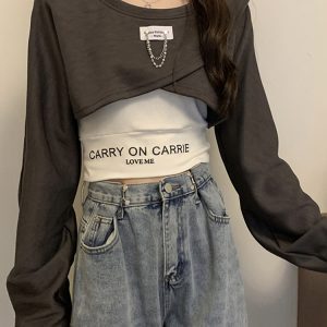Y2K Aesthetic Jazz Dance Short Top Women's Two-Piece Outfit for Music Festivals - Trendy and Stylish Fashion Statement