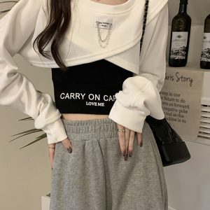 Y2K Aesthetic Jazz Dance Short Top Women's Two-Piece Outfit for Music Festivals - Trendy and Stylish Fashion Statement