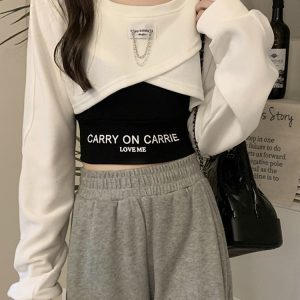 Y2K Aesthetic Jazz Dance Short Top Women's Two-Piece Outfit for Music Festivals - Trendy and Stylish Fashion Statement