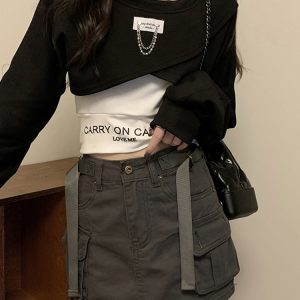 Y2K Aesthetic Jazz Dance Short Top Women's Two-Piece Outfit for Music Festivals - Trendy and Stylish Fashion Statement