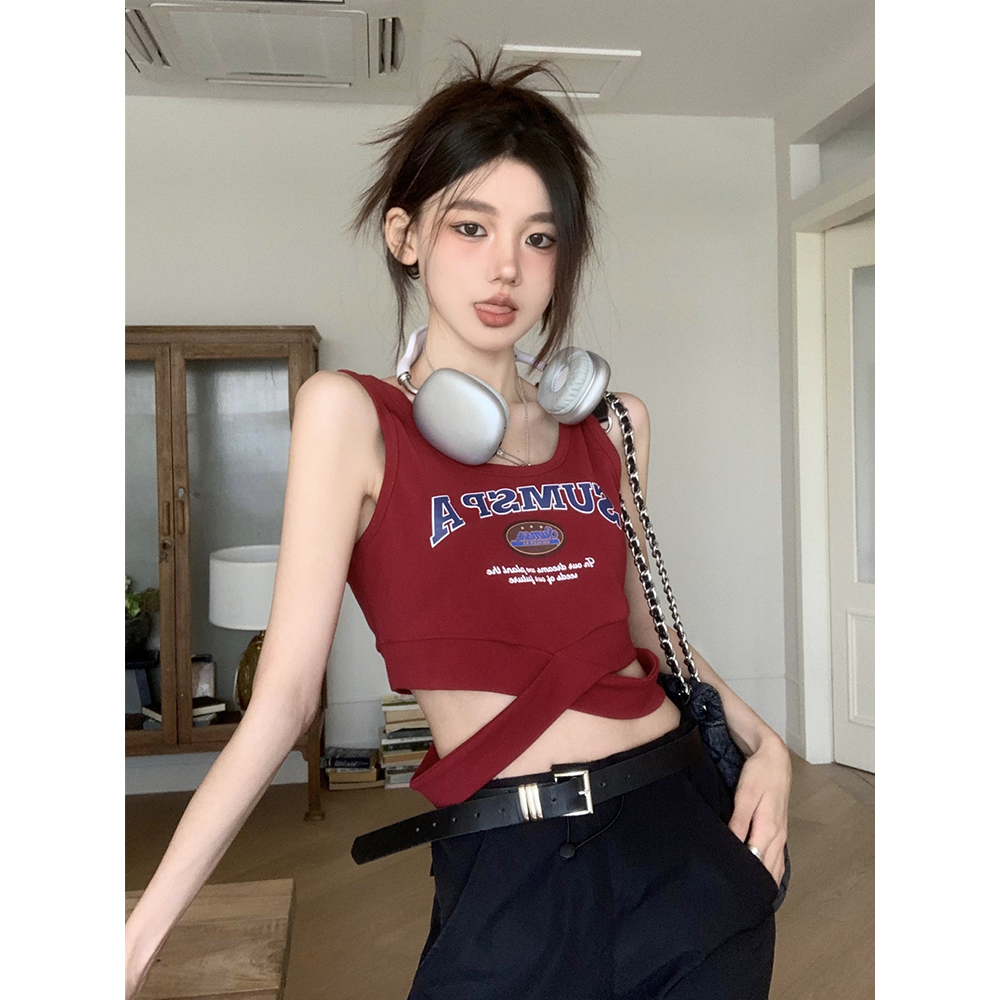 Y2K American Jazz Dance Top - Red Festival Outfit, K-Pop Inspired Girl Group Vest for Music and Dance Events