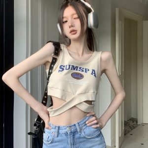 Y2K American Jazz Dance Top - Red Festival Outfit, K-Pop Inspired Girl Group Vest for Music and Dance Events