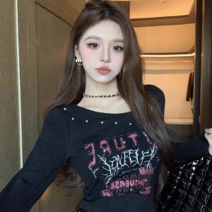 Y2K American-Style Hot and Spicy Jazz Dance Top for Women, K-Pop Long Sleeve T-Shirt, Music Festival Dance Outfit