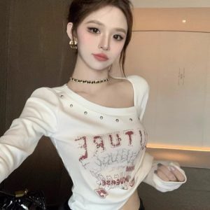 Y2K American-Style Hot and Spicy Jazz Dance Top for Women, K-Pop Long Sleeve T-Shirt, Music Festival Dance Outfit