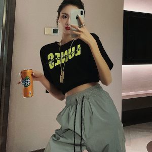 Y2K American-style K-pop Dance Cropped Top for Women - Sweet and Spicy Short Sleeve T-Shirt for Girl Group Outfits