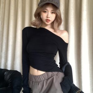 Y2K American Style Sweet and Spicy Hip-Hop Long Sleeve T-Shirt for Women, Jazz Dance Top for K-Pop Music Festival Outfits