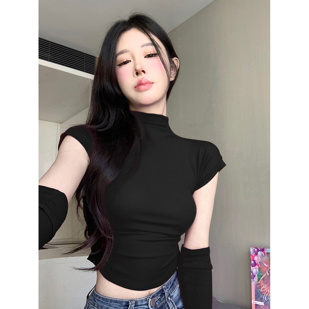 Y2K American-Style Sweet and Spicy Jazz Dance T-Shirt for K-Pop Girls – Performance Outfit with Unique Sleeve Design