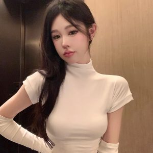 Y2K American-Style Sweet and Spicy Jazz Dance T-Shirt for K-Pop Girls – Performance Outfit with Unique Sleeve Design