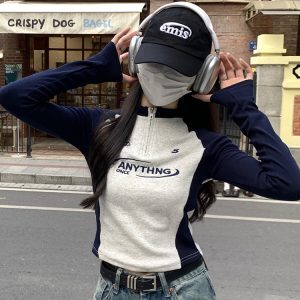 Y2K American Style Sweet & Spicy Long Sleeve Crop Top for Women, Jazz Dance K-Pop Festival Outfit, Autumn Fashion Essential