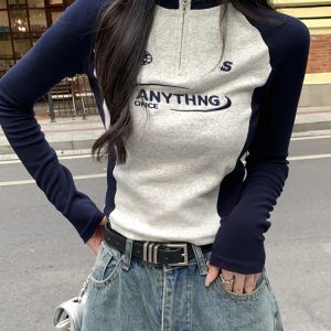 Y2K American Style Sweet & Spicy Long Sleeve Crop Top for Women, Jazz Dance K-Pop Festival Outfit, Autumn Fashion Essential