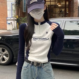 Y2K American Style Sweet & Spicy Long Sleeve Crop Top for Women, Jazz Dance K-Pop Festival Outfit, Autumn Fashion Essential