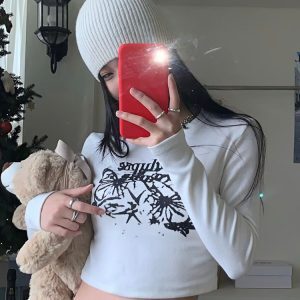 Y2K Crop Top for Women, Spicy Long Sleeve Tight-Fit T-Shirt for Jazz Dance, K-Pop Style Dancewear
