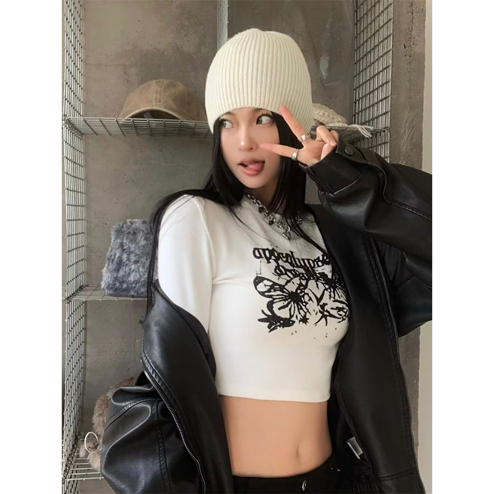 Y2K Crop Top for Women, Spicy Long Sleeve Tight-Fit T-Shirt for Jazz Dance, K-Pop Style Dancewear