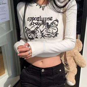 Y2K Crop Top for Women, Spicy Long Sleeve Tight-Fit T-Shirt for Jazz Dance, K-Pop Style Dancewear
