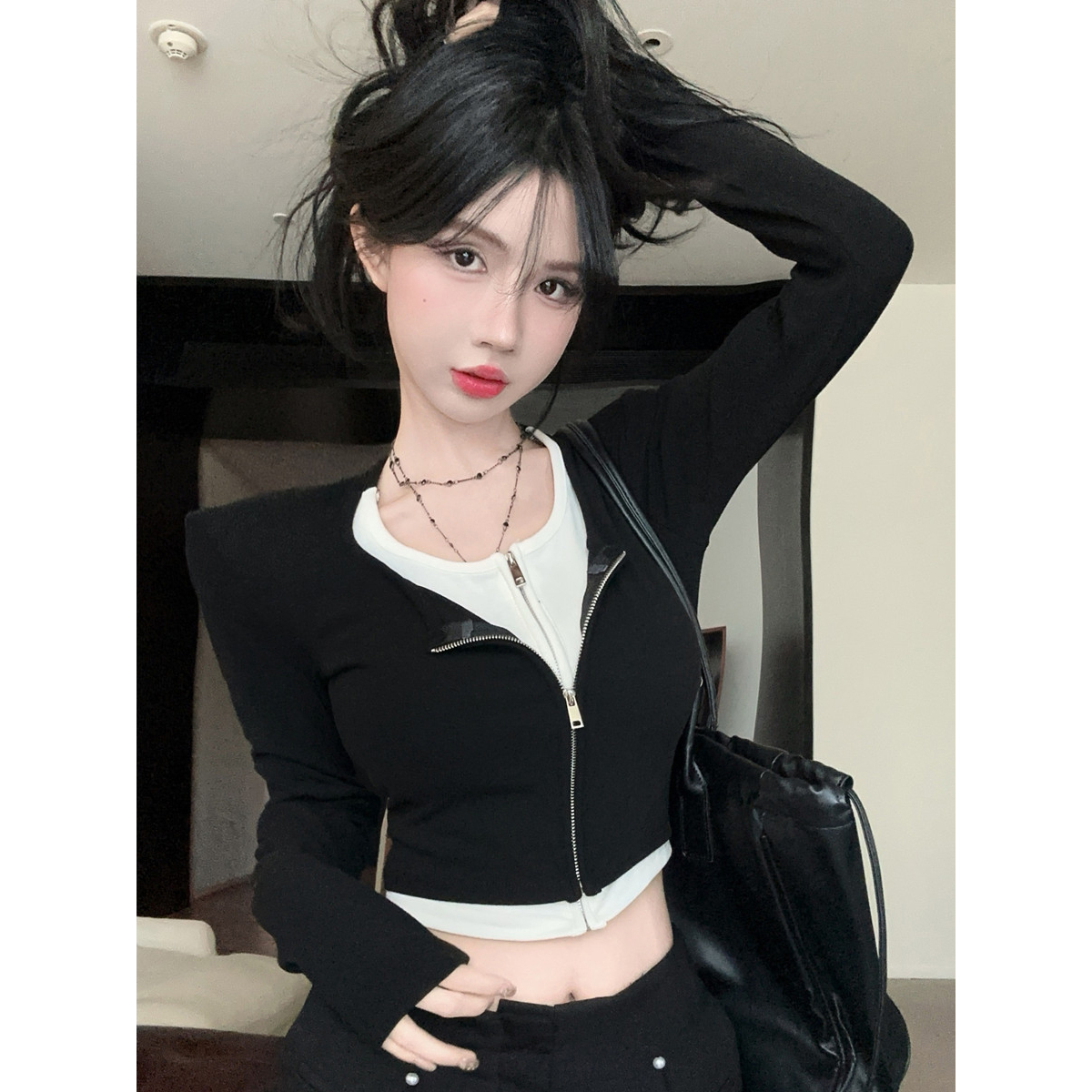 Y2K Faux Two-Piece Top for Women - Sweet & Spicy Autumn/Winter Wasteland Style Dance Festival Base Layer