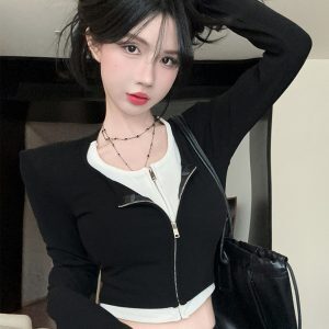 Y2K Faux Two-Piece Top for Women - Sweet & Spicy Autumn/Winter Wasteland Style Dance Festival Base Layer