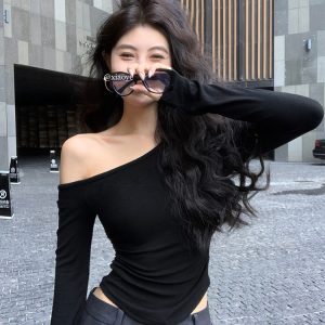 Y2K Fitted Base T-Shirt for Women - Early Autumn Jazz Dance Outfit, Spicy Girl Music Festival Top, K-Pop Inspired Fashion