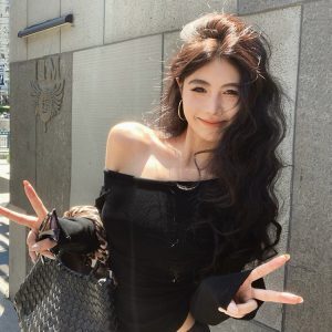 Y2K Fitted Base T-Shirt for Women - Early Autumn Jazz Dance Outfit, Spicy Girl Music Festival Top, K-Pop Inspired Fashion