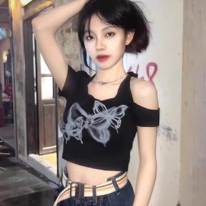 Y2K Halter Neck Short Sleeve Jazz Dance Top for Women, K-Pop Performance Outfit, American Style