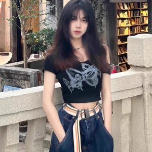 Y2K Halter Neck Short Sleeve Jazz Dance Top for Women, K-Pop Performance Outfit, American Style